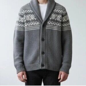 Old Navy Cotton Wool Blend Grey Fair Isle Shawl Cardigan. Size L